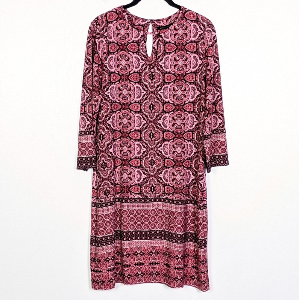WHBM Pink Printed Crop Sleeve Dress Size S